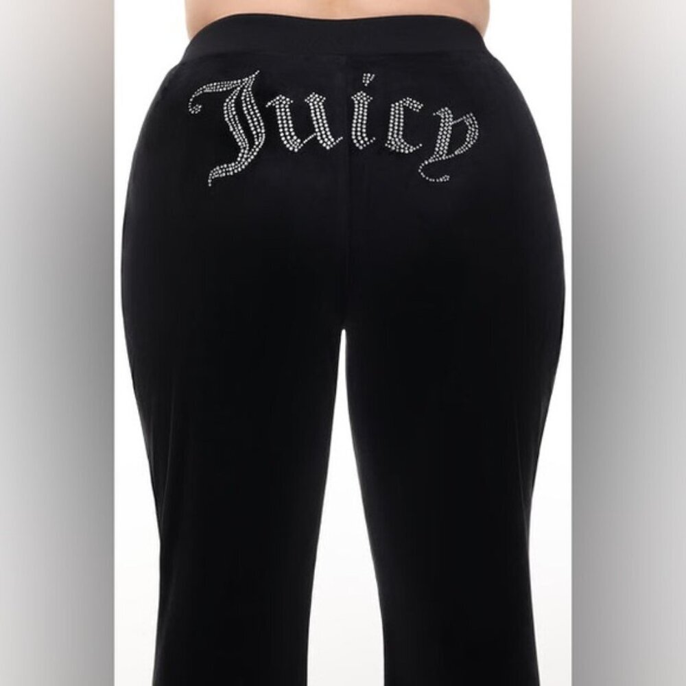 NWT Juicy Couture Black OG Big Bling Velour Track Pant 1X Plus Size Pull On Y2K - Picture 5 of 16